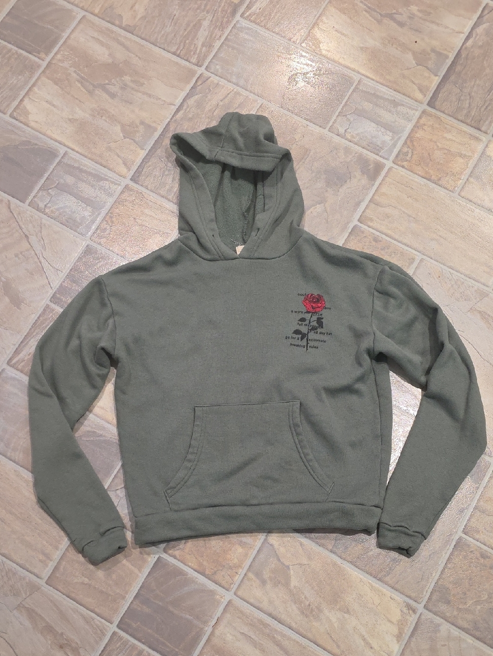 Women’s Olive Green Hooded Sweatshirt with Rose Graphic